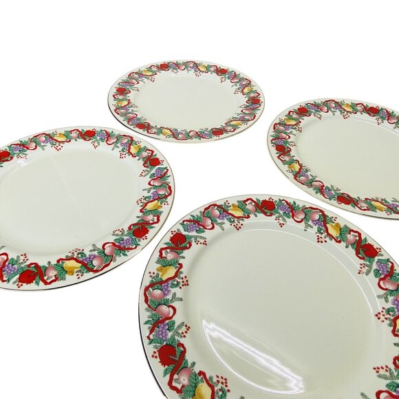 Royal Seasons Christmas Dinner Plates 10.5 Inches Fruit Ribbon Design Set - Picture 2 of 5